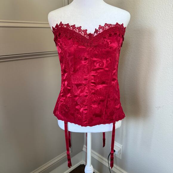 Fredericks Of Hollywood Dream Corset Size 40 Lace Up Cincher Red Burlesque - Picture 1 of 7